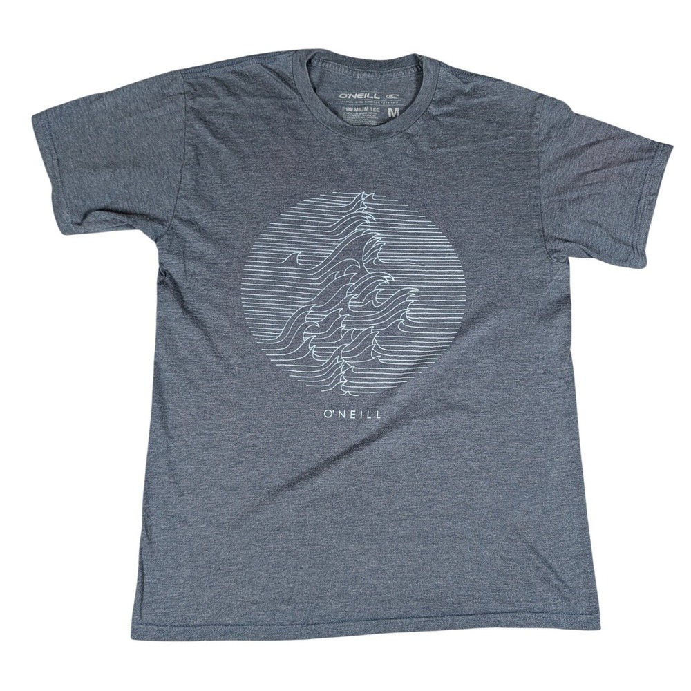 O'Neill Graphic T-Shirt Mens Medium Gray Wave Print Premium Tee Excellent